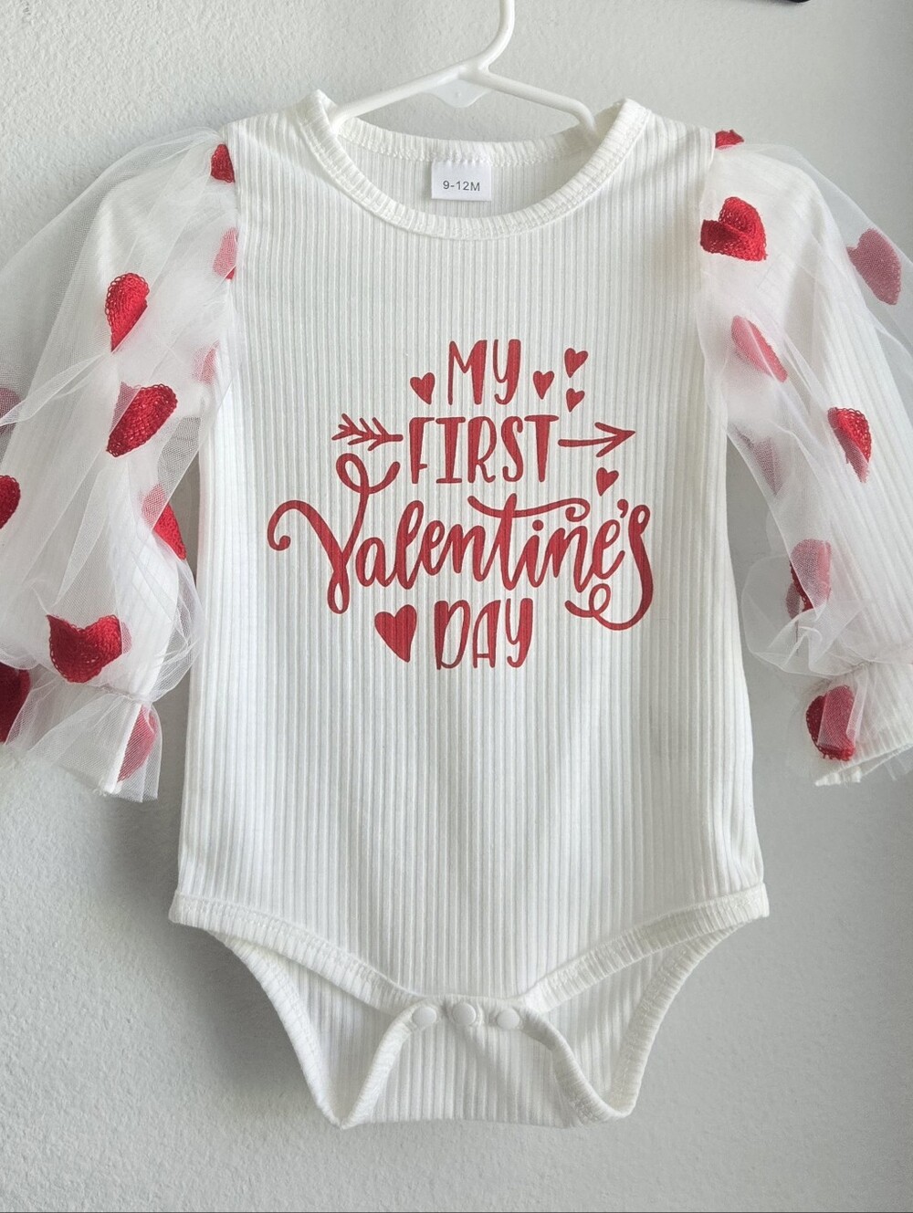 Girl's Valentine's LS Onies, Sz 9-12 Months